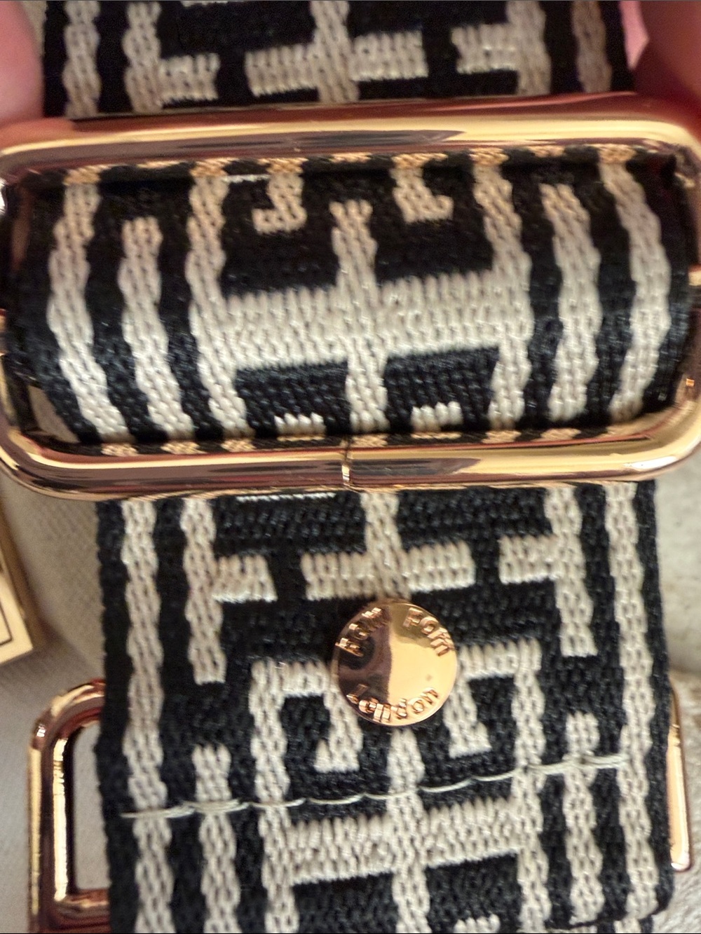 Pom Pom London Black Suede Crossbody with Gold Chain and Pom Charm - Picture 3 of 12